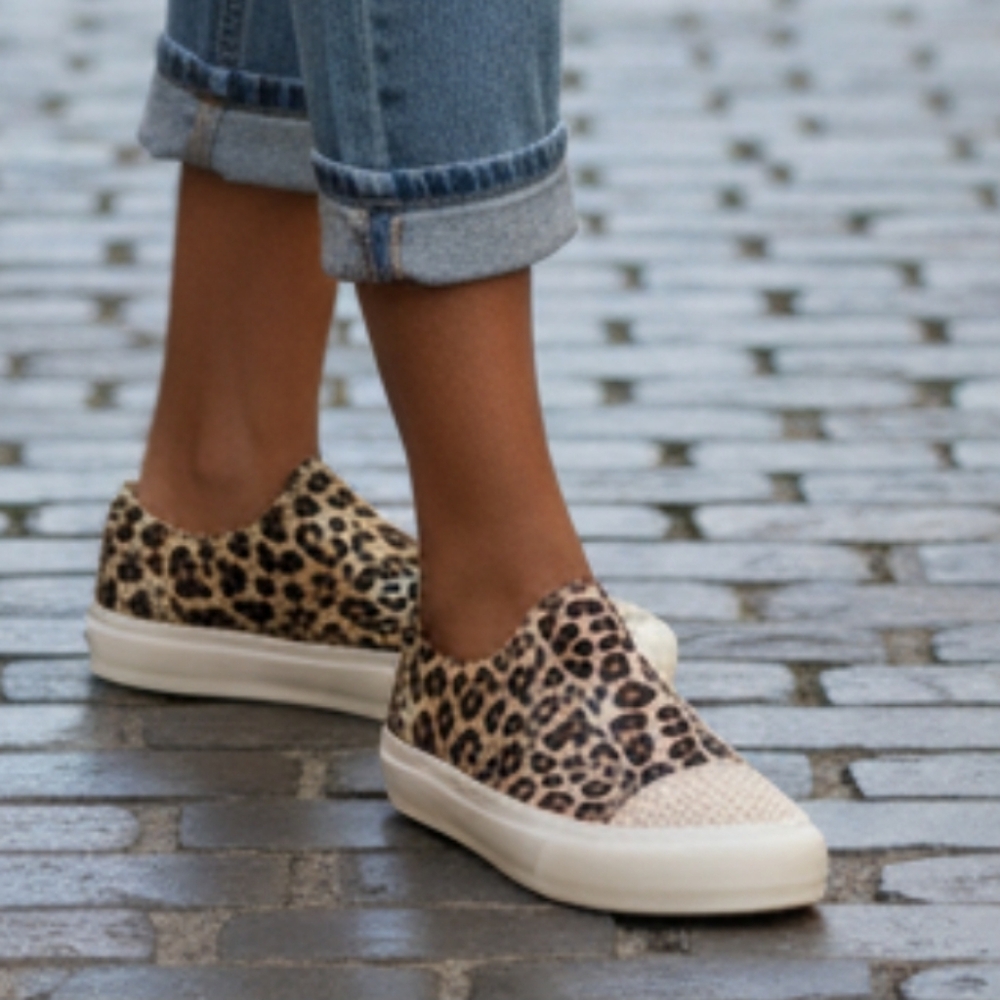 Gypsy Jazz Tan and Black Leopard Slip On Sneakers Size--10